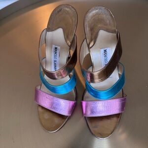 Manolo Blahnik Pink and Blue Heels with Striking Design